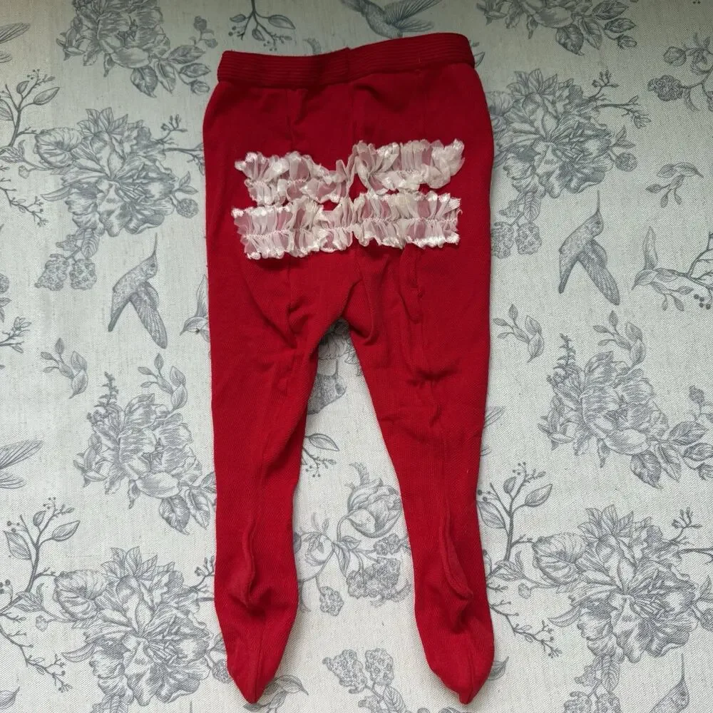 VTG 80s Infant Baby Girl 24 Months Tights Lot Ruffled Bottom White Red Blue Pink